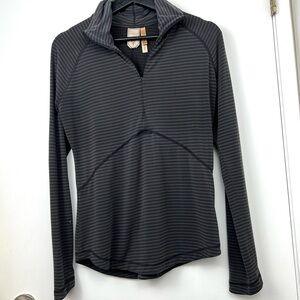 Indygena Striped Convertible Neck Athletic Long Sleeve 1/4 Zip Top M Gray/Navy